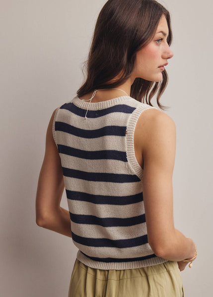 Striped Button-Front Knit Vest Top
