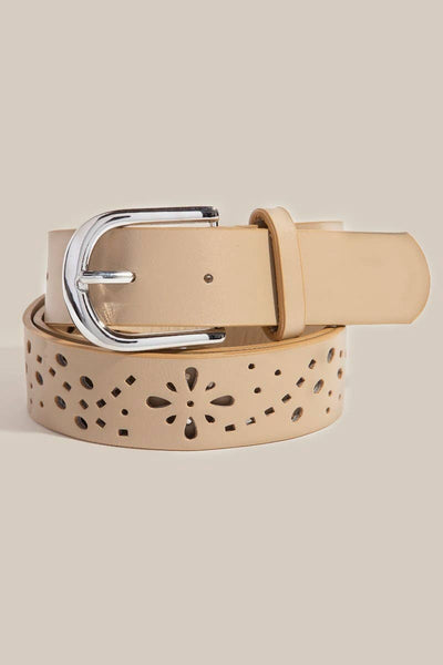 Floral Filigree Cut Out Vegan Leather Belt