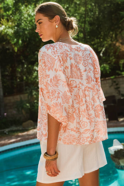 Boho Printed Blouse with Tie Front