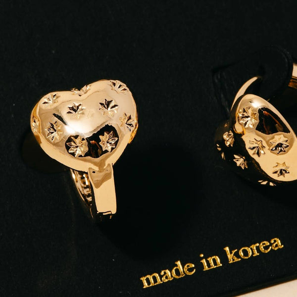 Cz Studded Heart Hoop Earrings in gold