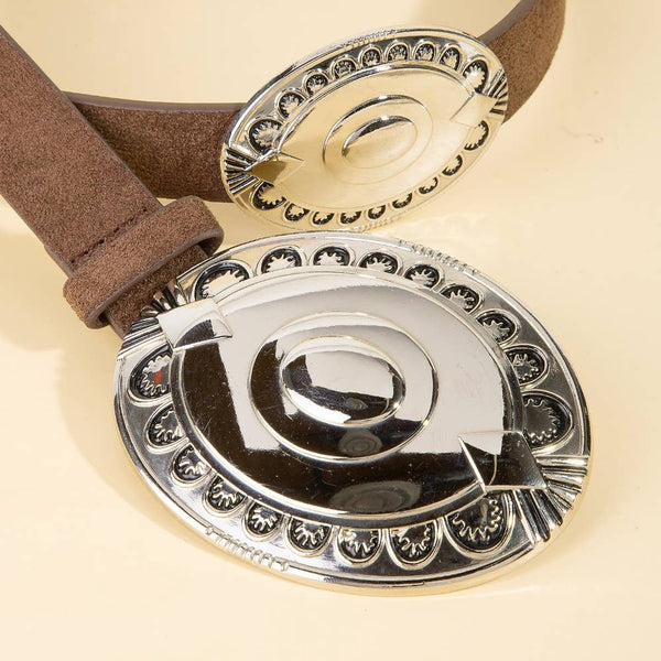 Large Oval Concho Disc Leather Belt