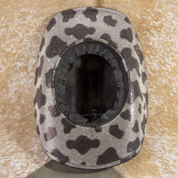 Pave Rhinestone Studded Cow Pattern Cowboy Hat: BK