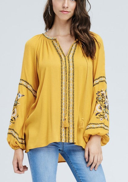 Golden Hour Floral Embroidered Sleeve Top