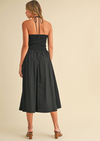 Black to Basics Halter Midi Dress with Stone Detail