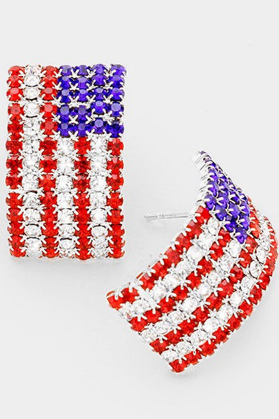 Crystal Pave American Flag Earrings
