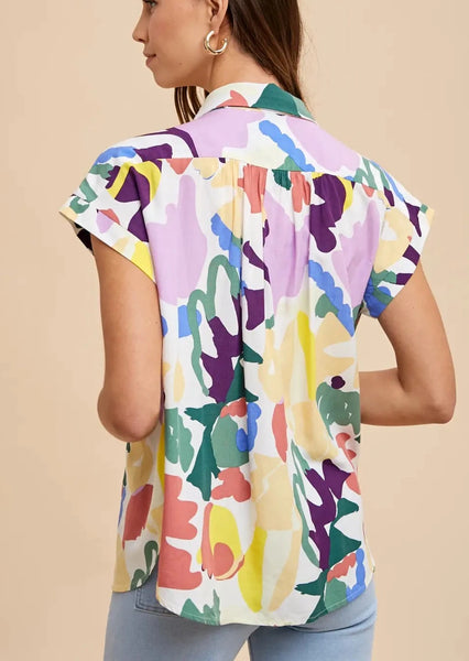 The Perfectly Painted Pleated Sleeve Top