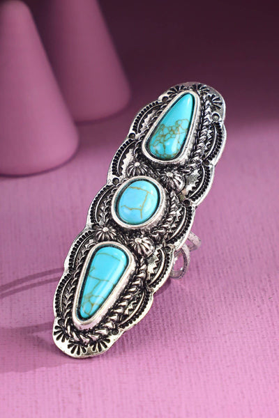 Western 3 Turquoise Teardrop Cuff ring