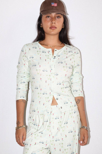 Golf Print Button Cardigan : Apple Green / L