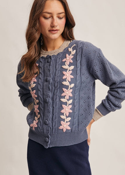 Floral Embroidered Knit Cardigan
