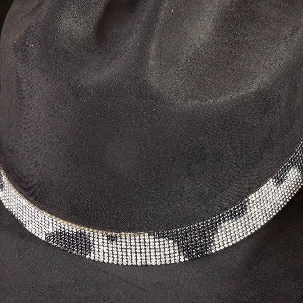 Pave Rhinestone Studded Cow Pattern Cowboy Hat: BK