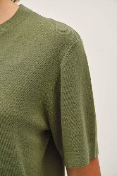 CASHMERE BLENDED SHORT SLEEVE SWEATER  : SLATE BLUE / M