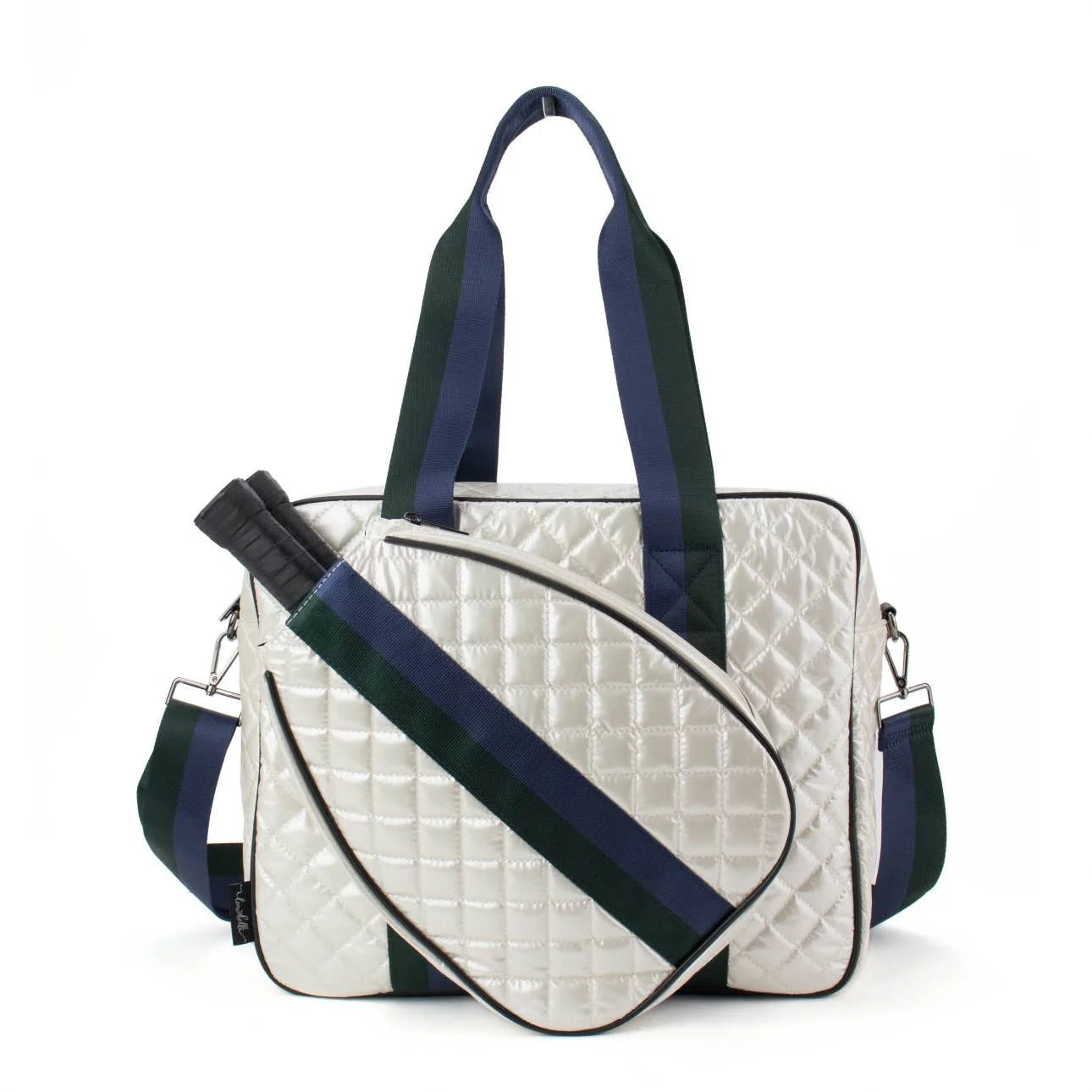 Diamond Pearl Pickle Ball Tote with Navy & Green Stripe