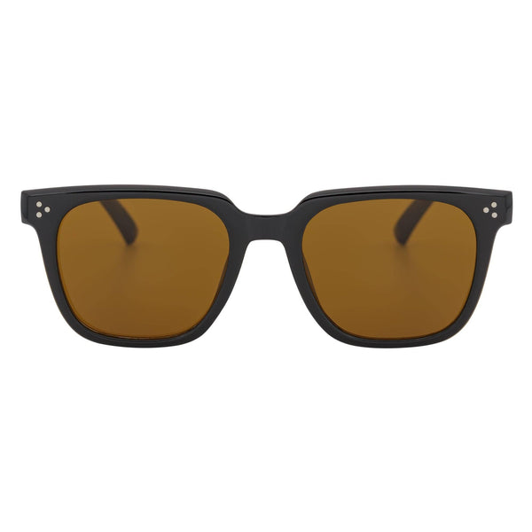 MONDO - High Fashion Square Horn Rimmed Sunglasses Black Brown Tint