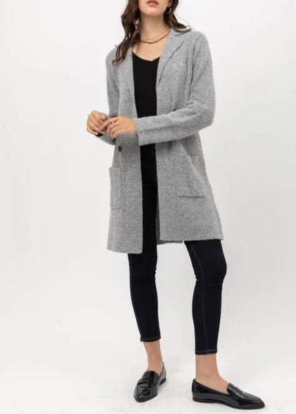 Soft Gray Long Knit Cardigan