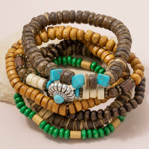 Western Wooden Beads Stackable Bracelet Set