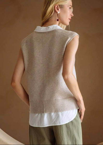 Stylish Mix Media Shirt Vest