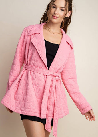 Cozy Pink Quilted Belted Jacket