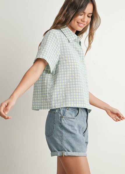 Gingham Checkered Open Tie-Back Cropped Top