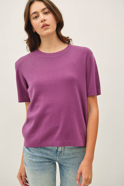 CASHMERE BLENDED SHORT SLEEVE SWEATER  : SLATE BLUE / M