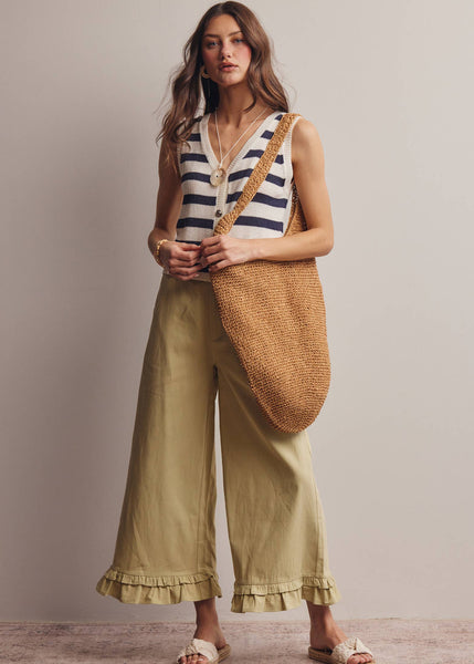 Striped Button-Front Knit Vest Top