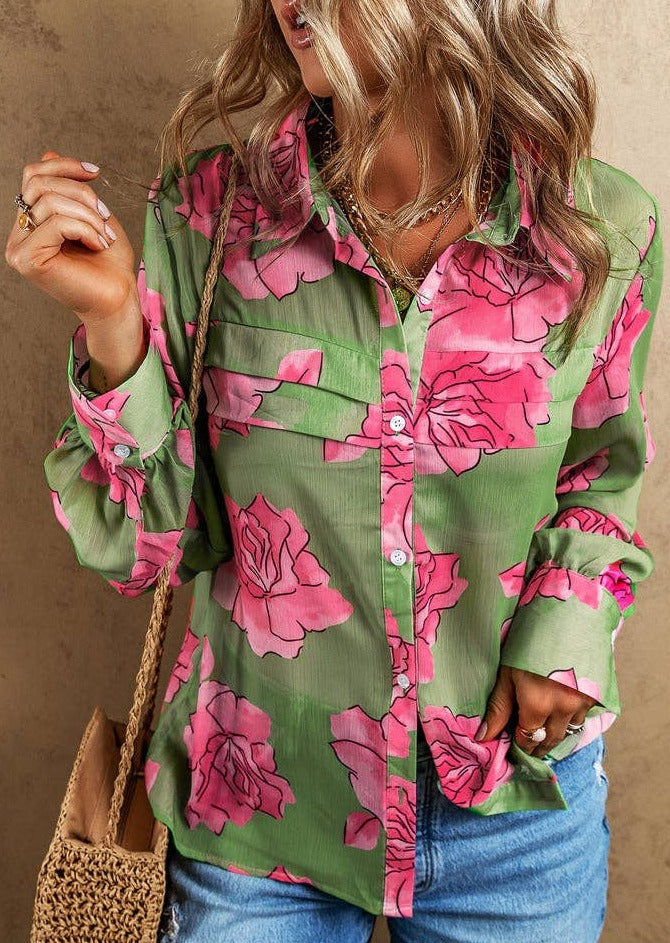 Floral Pleated Puff Sleeve Shirt ~FINAL SALE