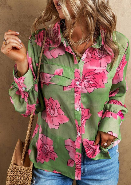 Floral Pleated Puff Sleeve Shirt ~FINAL SALE