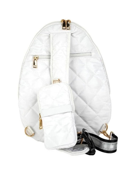 White Quilted Pickle Ball Sling Bag