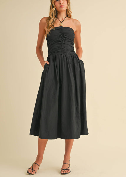 Black to Basics Halter Midi Dress with Stone Detail