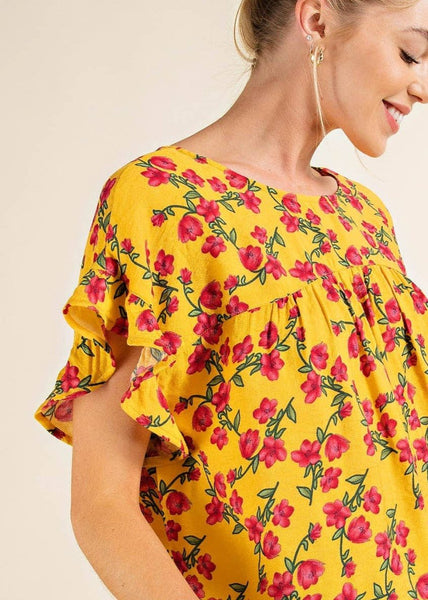 Flutter Sleeve Floral Print Top
