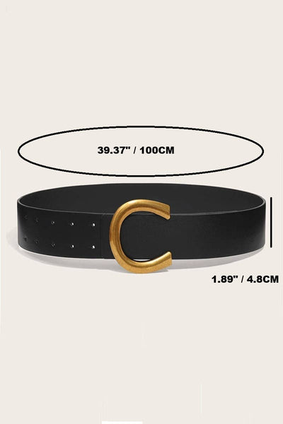 Large C Shape Buckle Fashion Belt: BLACK / 1(ONE SIZE)