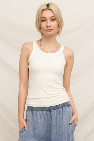 Scoop Neck Tank with Built-In Bra In Ivory