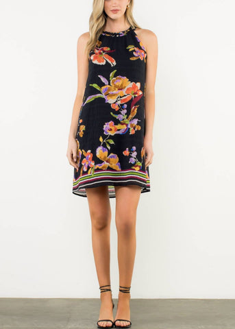 Midnight Sleeveless Floral Halter Dress by THML