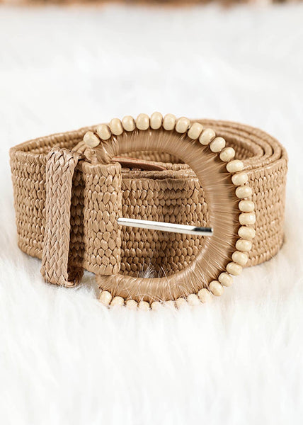 Boho Beaded Straw Woven Belt