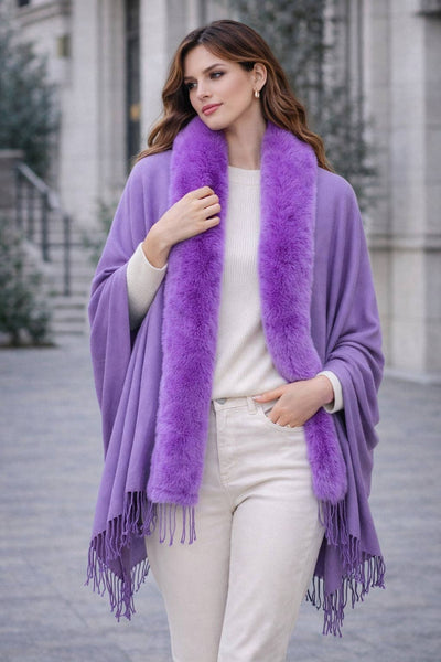 JC062843 16 Colors-Faux Fur Trim Softer Than Cashmere Scarf: Khaki