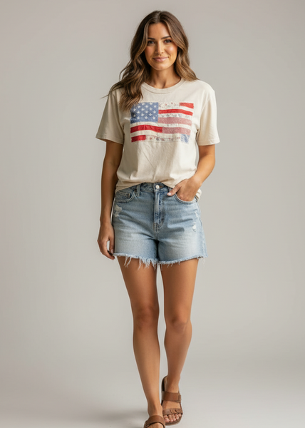 American Flag Faux Texture Patchwork Comfort Colors Tee