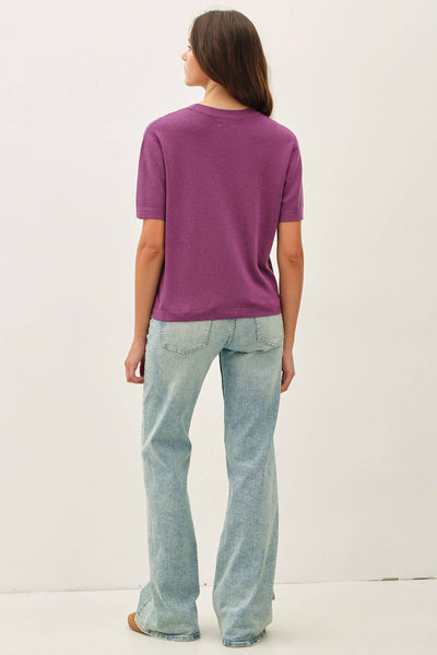CASHMERE BLENDED SHORT SLEEVE SWEATER  : SLATE BLUE / S