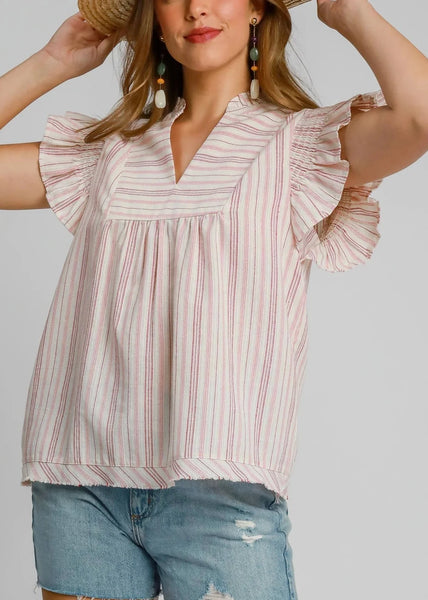 Striped Flutter Sleeve Top