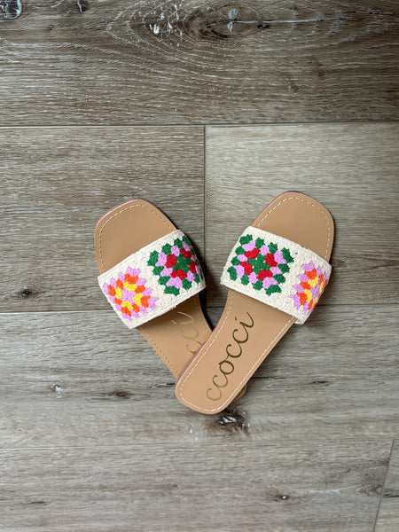 Boho Square Crochet Slide Sandals