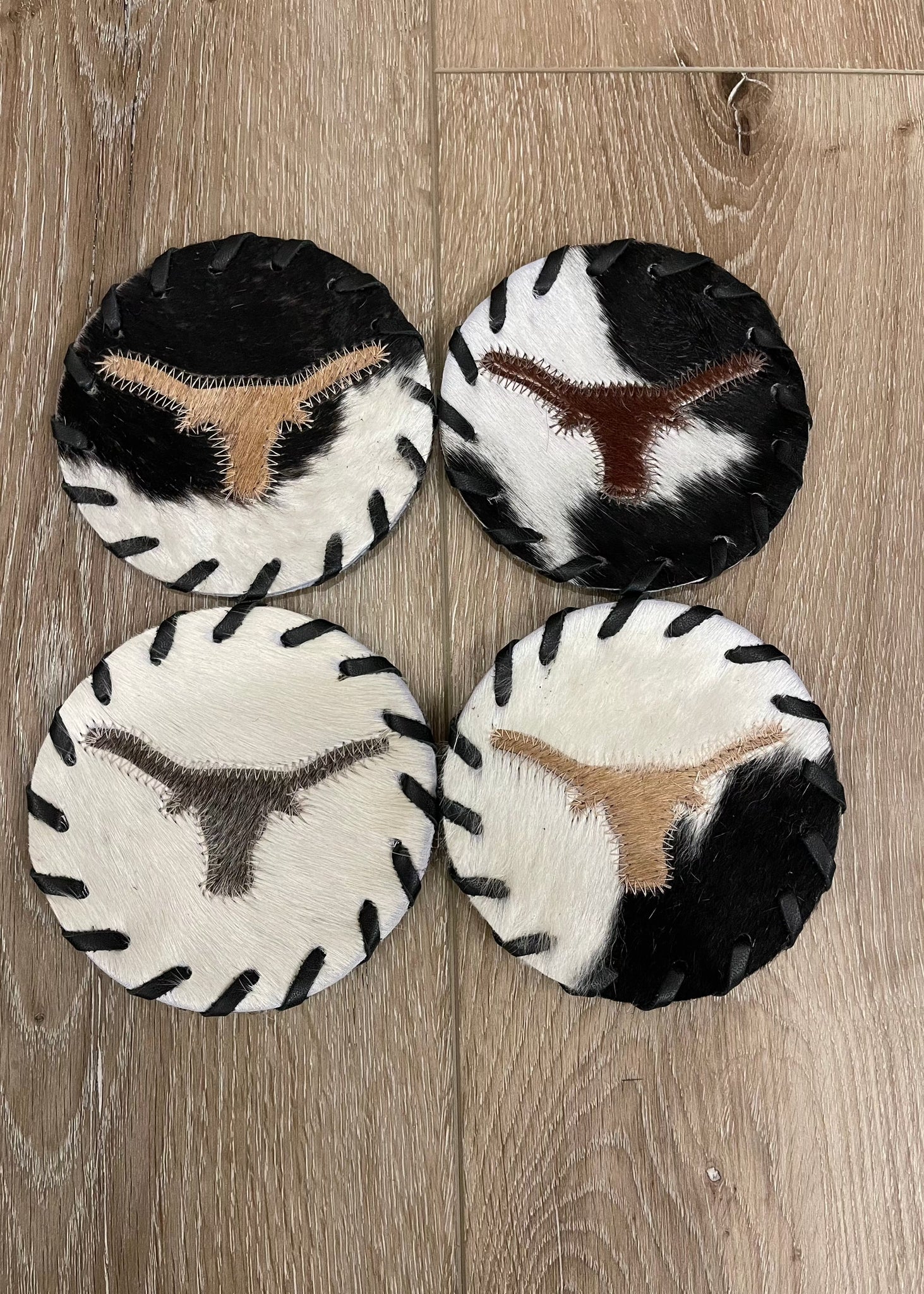 Longhorn Cowhide Coasters ~ Set of 4