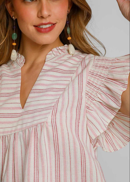 Striped Flutter Sleeve Top