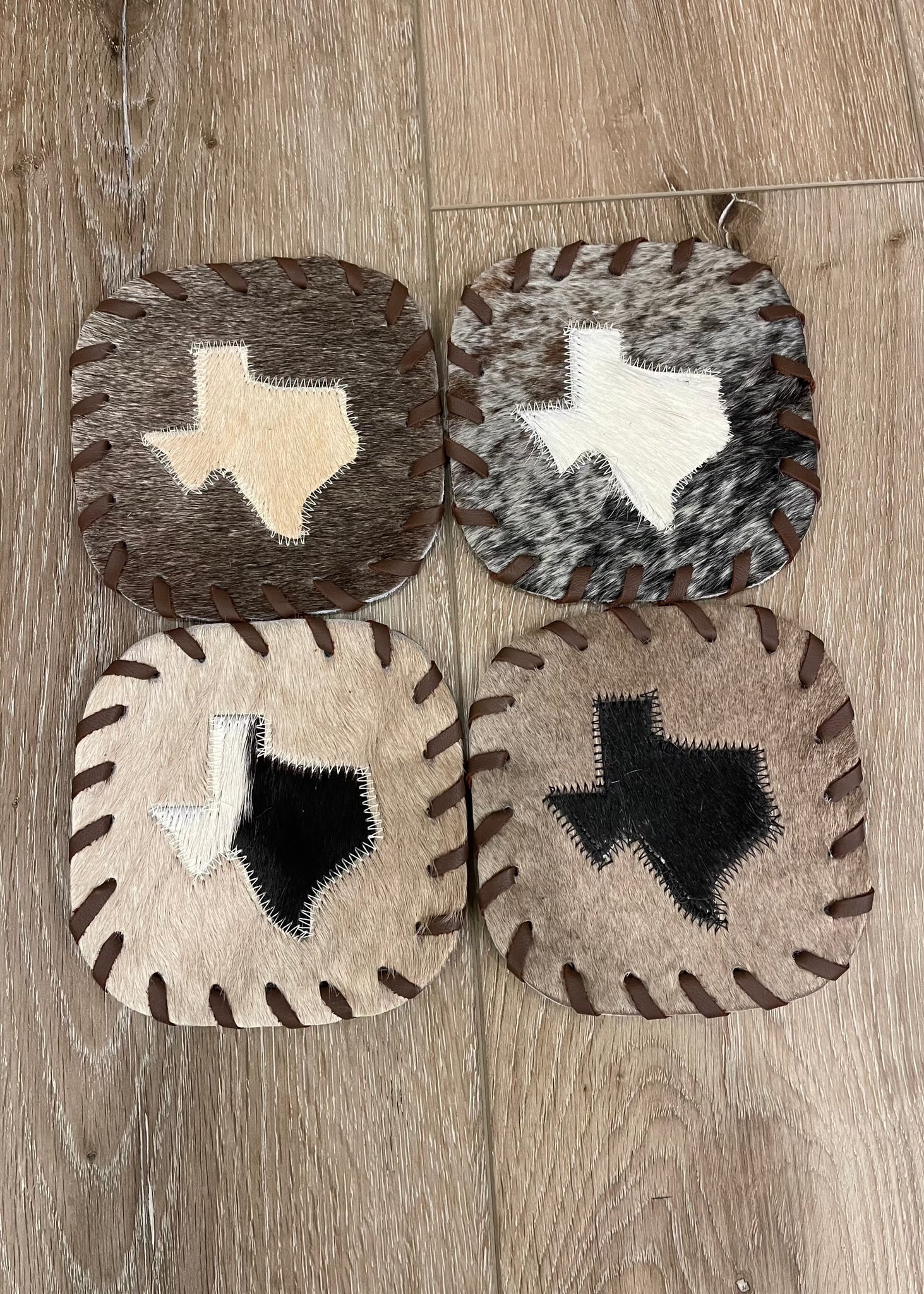 Texas Cowhide Leather Coasters ~ Set of 4