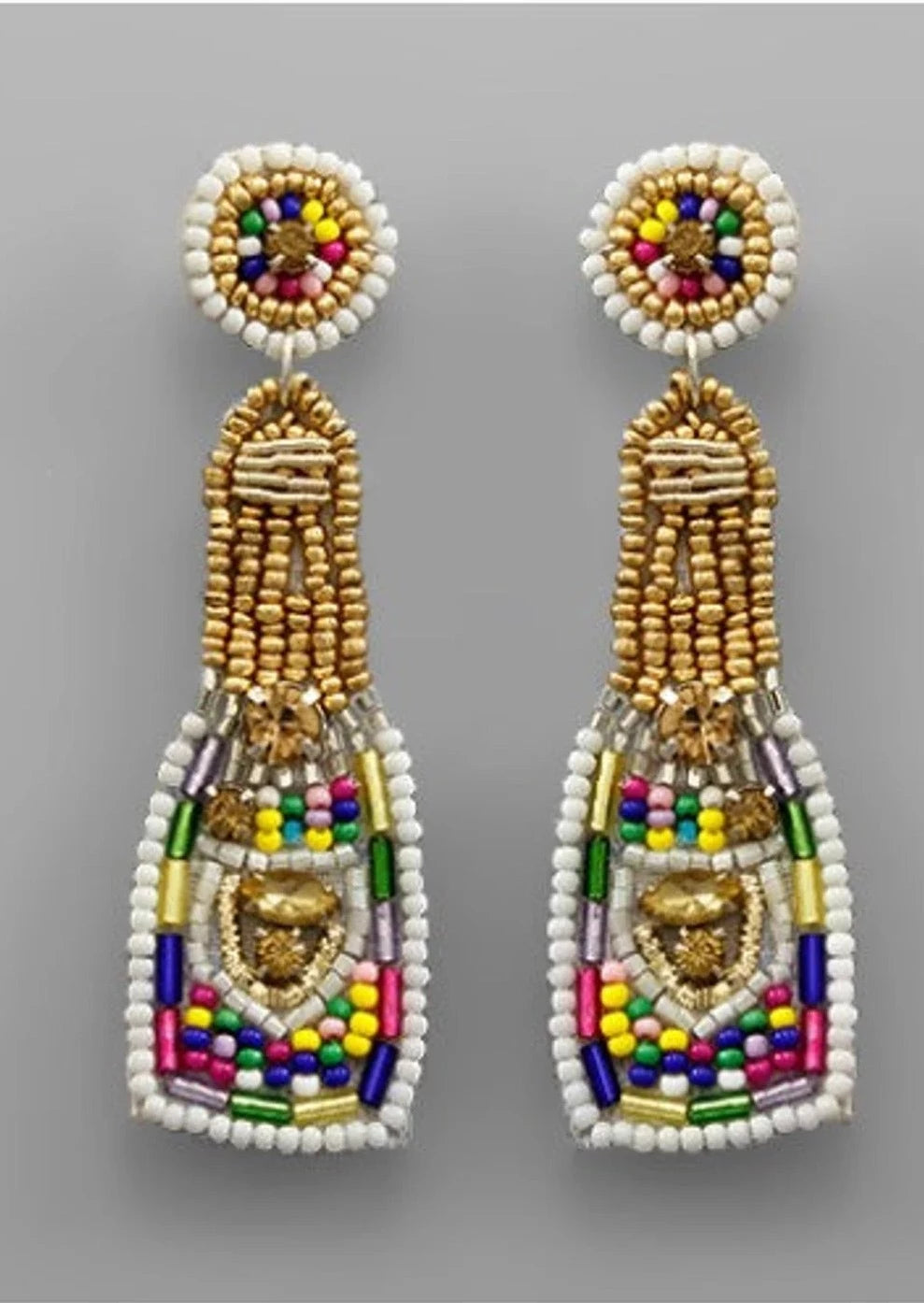 Multi Color Champagne Bottle Beaded Earrings