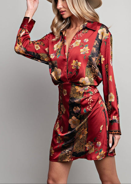 Autumn Floral Print Mini Dress