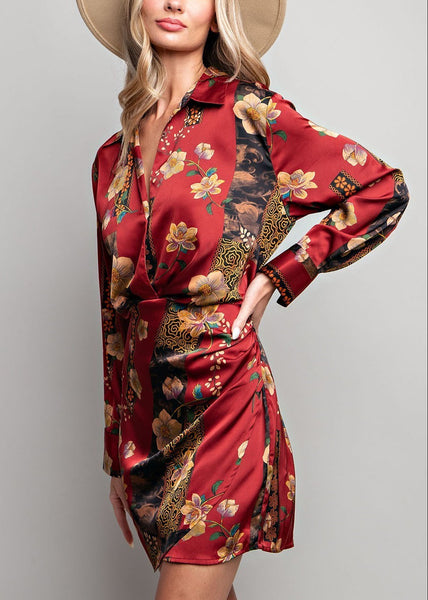 Autumn Floral Print Mini Dress