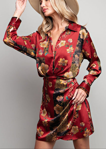 Autumn Floral Print Mini Dress