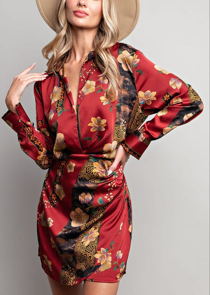 Autumn Floral Print Mini Dress