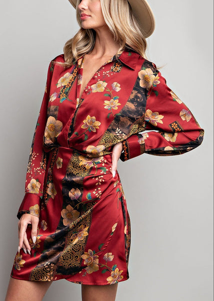 Autumn Floral Print Mini Dress