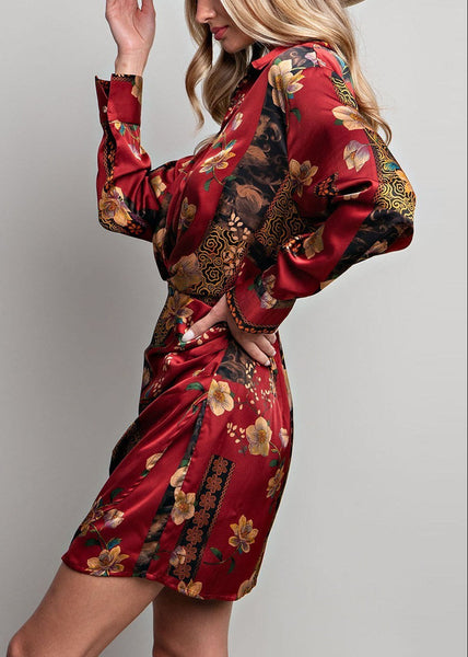 Autumn Floral Print Mini Dress