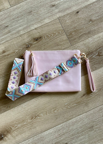 Soft Pink Crossbody Bag with Camera Strap