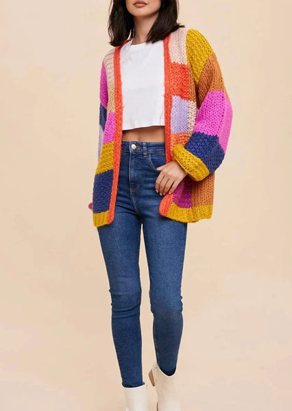 Hand Knit Color Block Patchwork Cardigan